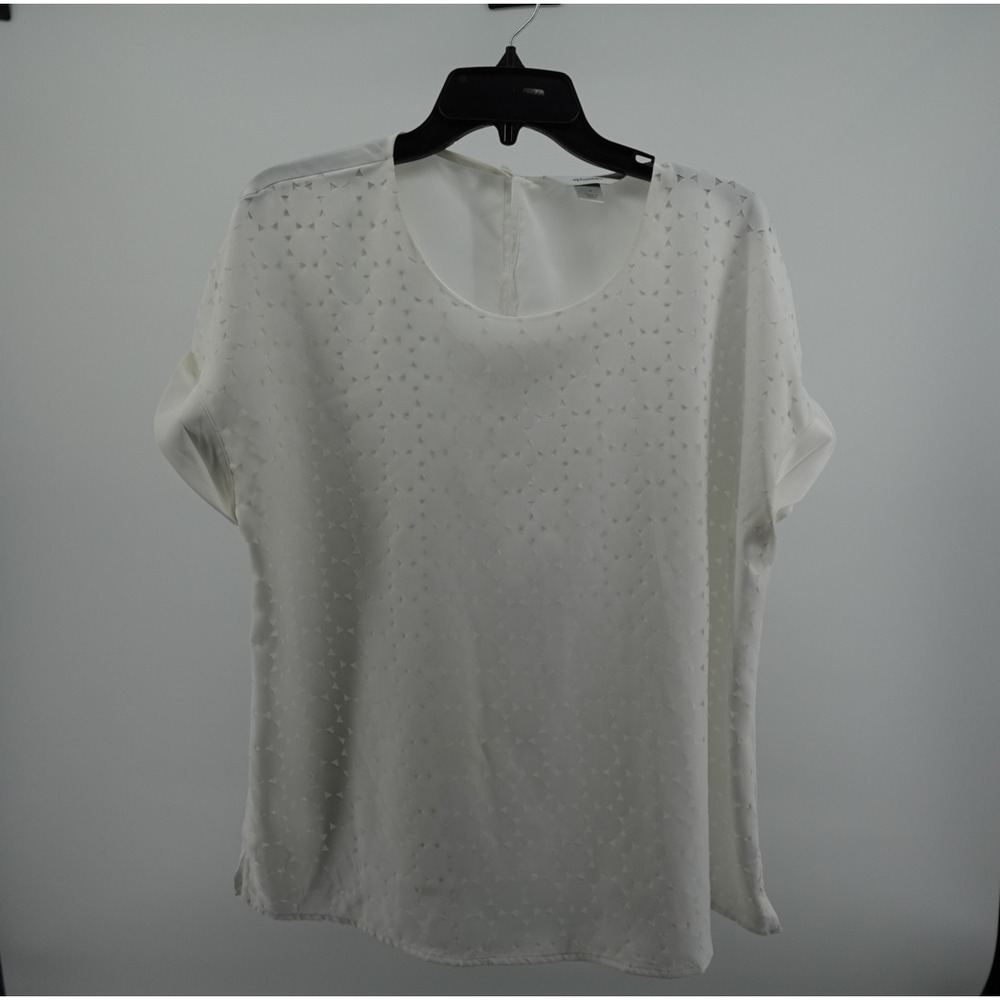 CJ Banks Womens White Laser Cut Geometric Short Sleeve Blouse Size X 004827-7291